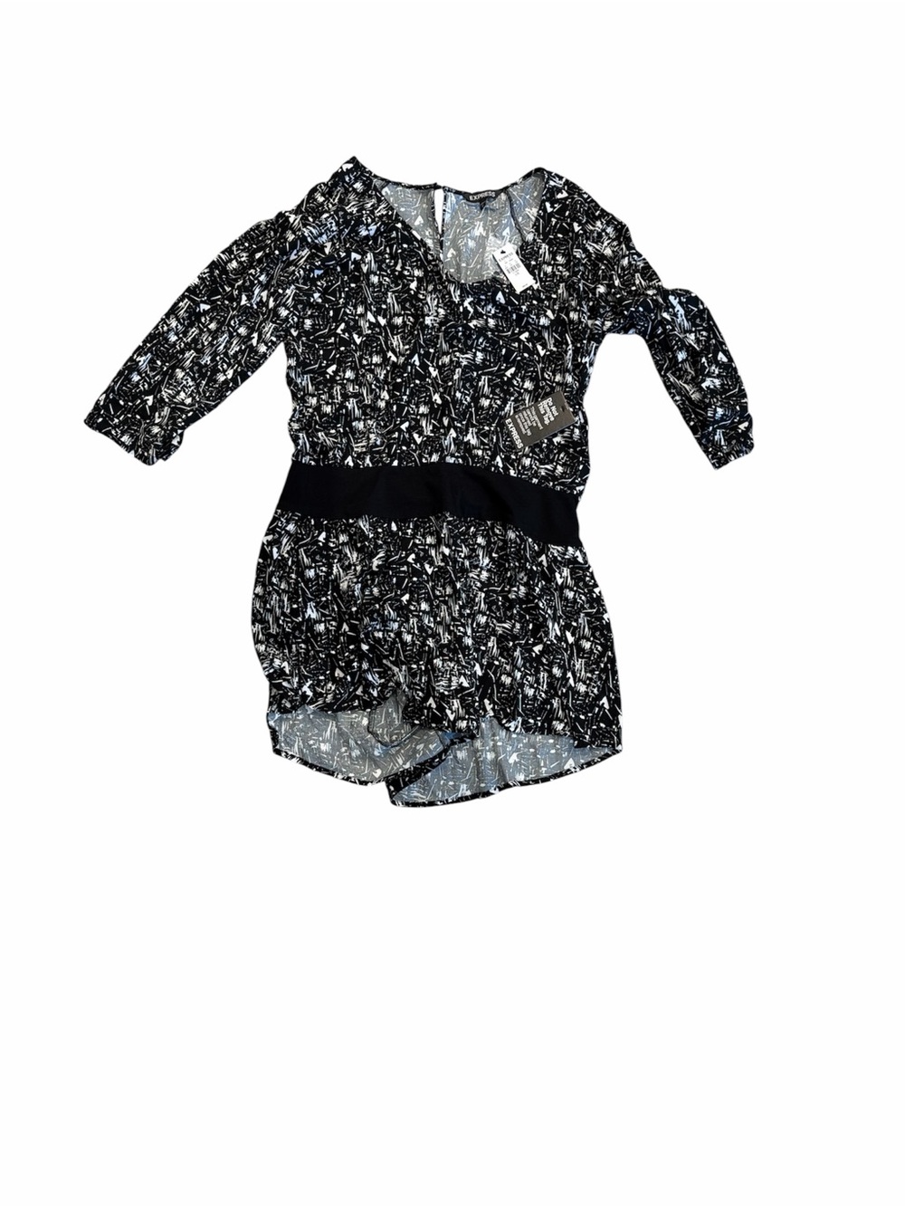 Express Black & White Abstract-Print Romper